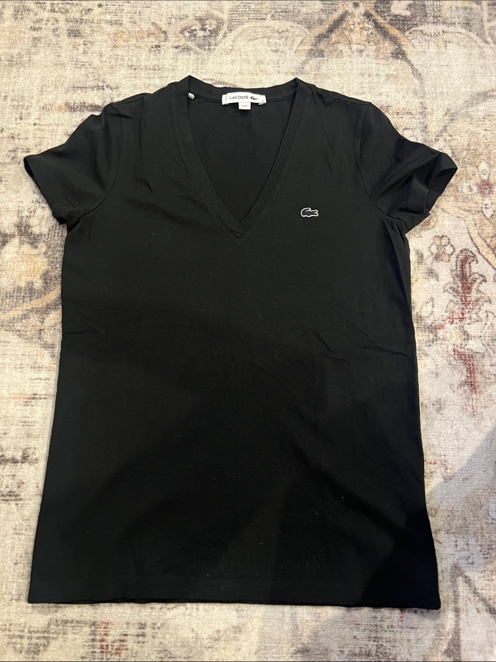 Lacoste v neck black short sleeve tshirt women’s size 38